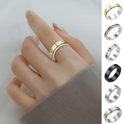 Unisex Ring Geometric Artistic Titanium Steel Rotatable Outer Finger Ring for Party