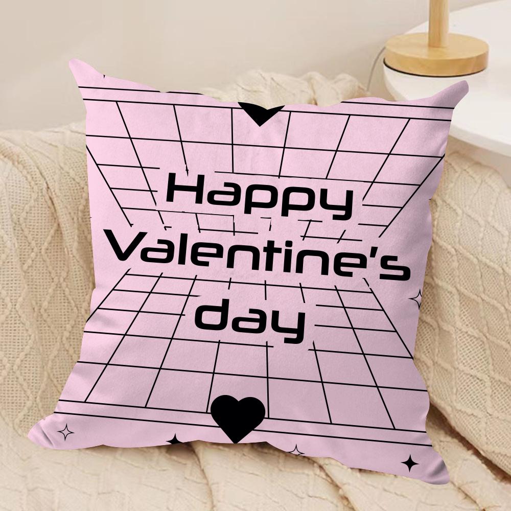 Cute Valentine's Day Cushion Cover Silky Short Plush Double-Sided Printed Pillow Case for Sofa All Seasons Home Decor Gift