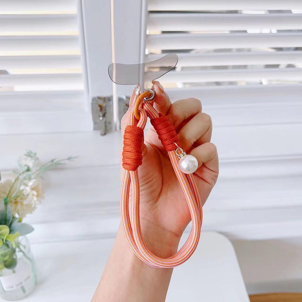 Phone Short Lanyard 30cm Wrist Strap Nylon Pearl Hand Strap with Tether Tab