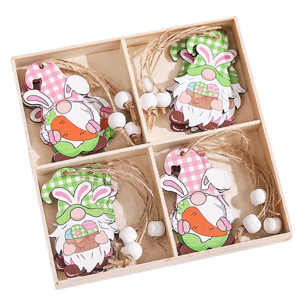 

4PCS Easter Wooden Slices Ornament with Twine Elf Wooden Decoration Elf Wooden Hanging Craft for Home Easter Tree Decorations
