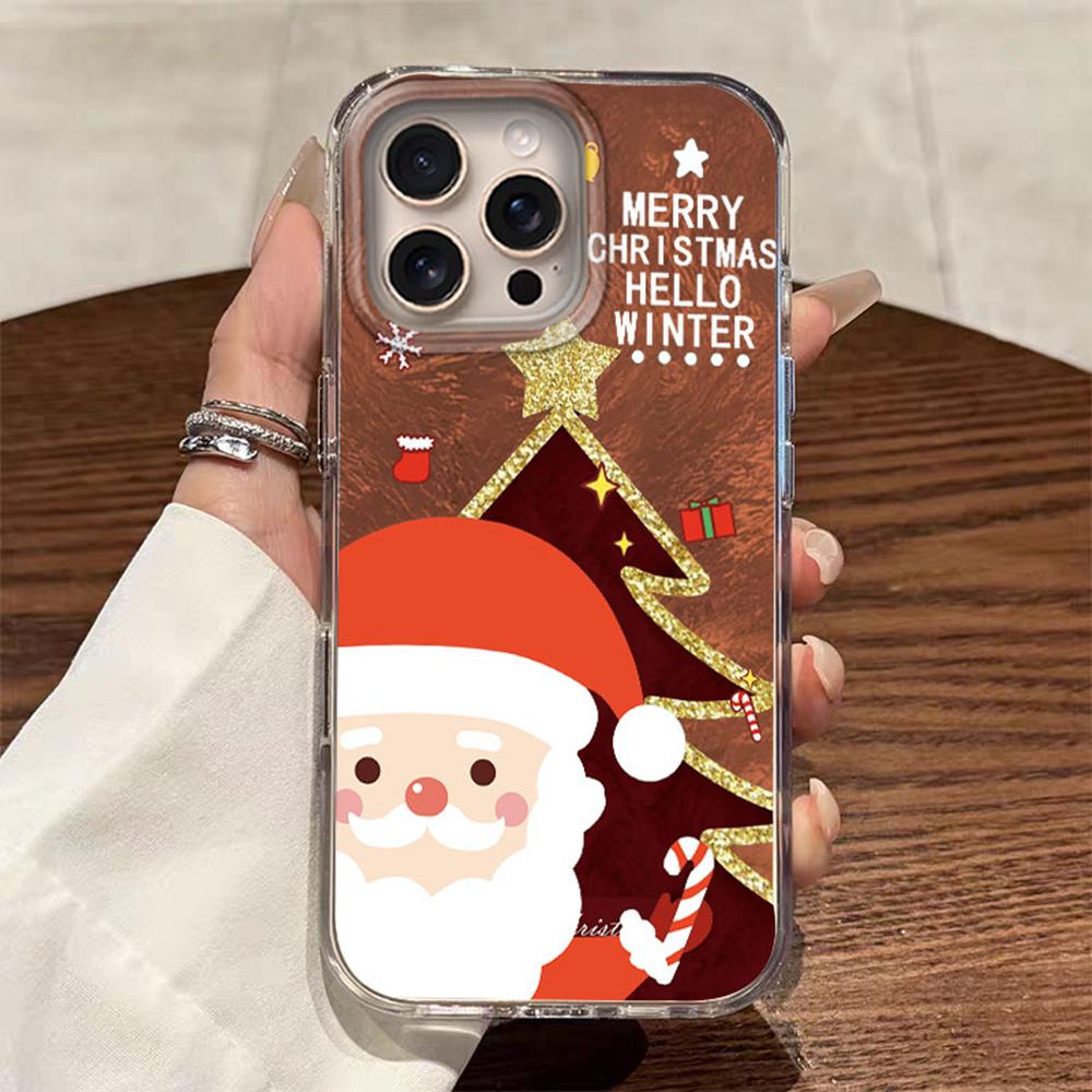 Glitter Santa Claus Christmas Tree Phone Case For iPhone 17 16 15 14 13 12 Pro Max 7 8 Plus 11 16e X XS XR SE Shockproof Cover