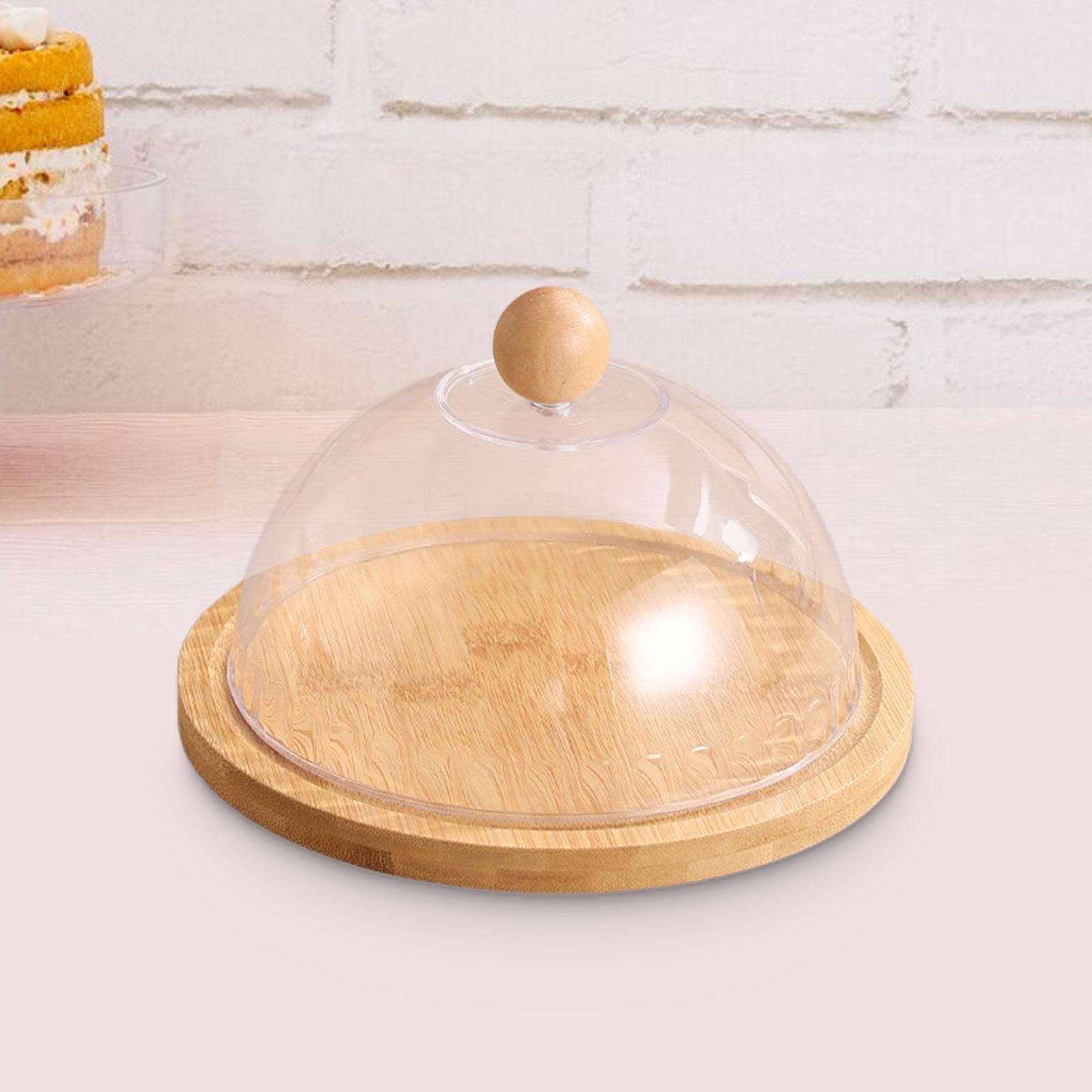 

Wooden Cake Stand Snack with Clear Dustproof Lid Decorative Holiday Treat Versatile Dessert Display Plate Kitchen Server Tray