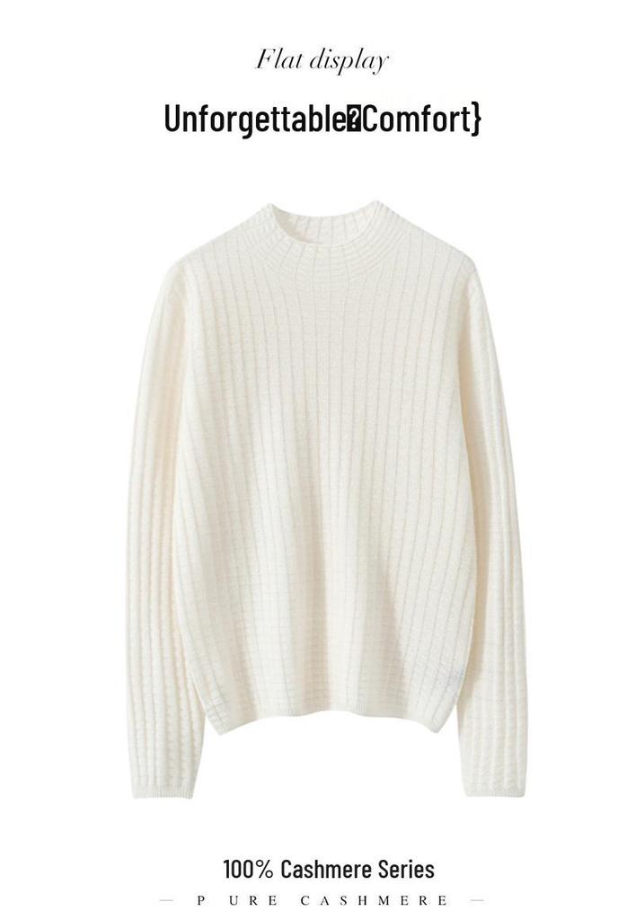 Women's Slimming Cashmere Plaid Pullover – Half-High Neck Knit Sweater