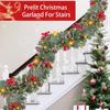 Timer 8 Mode - 9Ft by 10 Inch Prelit Christmas Garland with 50 Warm Lights,Thick 270 Snowy Tips 70 Red Berry 10 Pinecone Battery Operated Real Touch