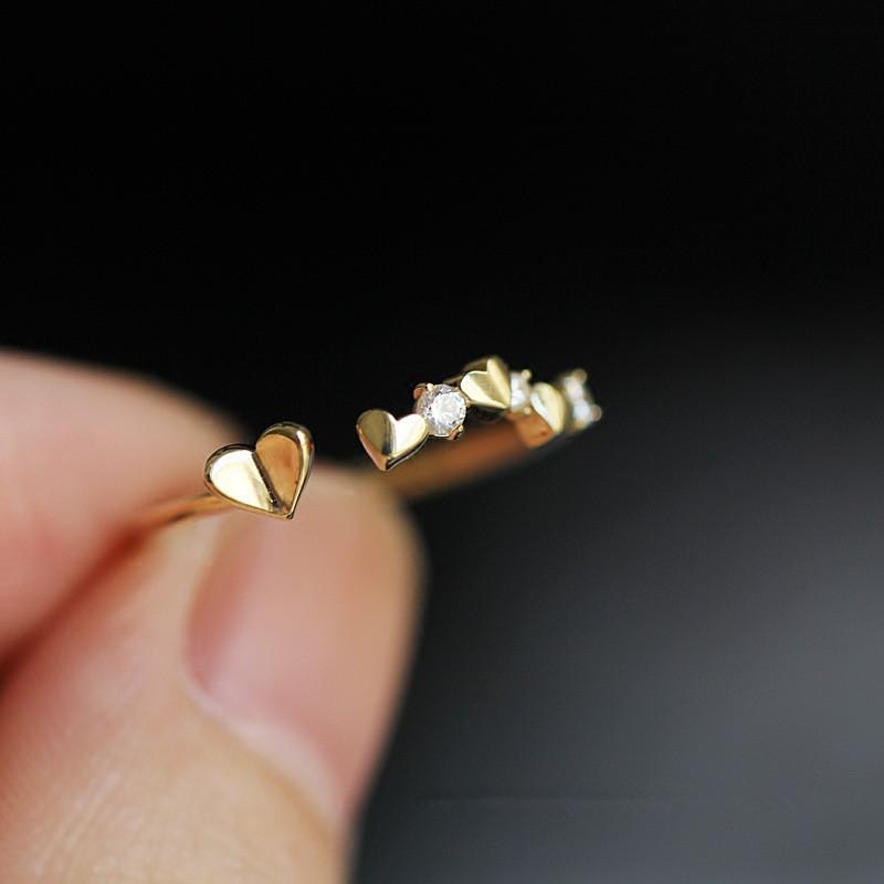 

925 Sterling Silver Geometric Heart Ring Women 14k Gold Plating Exquisite Hollow Out Adjustable Tail Ring Jewelry Accessories Medium золотой