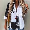 Women's Lapel Long Sleeve Button Down Shirt Loose Fit Abstract Lady Face Print Casual Blouse 2026 Spring Plus Size Vintage Everyday Shirt