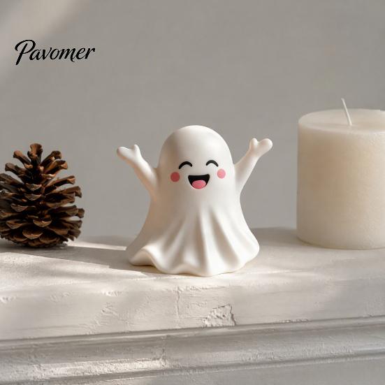 Small Vinyl Ghost Statue Halloween Cute Figurine, Mini Cartoon Statue, Little Spooky Figurine Desktop Ornament for Tiered Tray Home Table Decor
