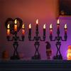 Skull Candelabra Halloween Decoration Skeleton Candlestick with Flameless Candle LED Light for Mantels Tabletop Porch