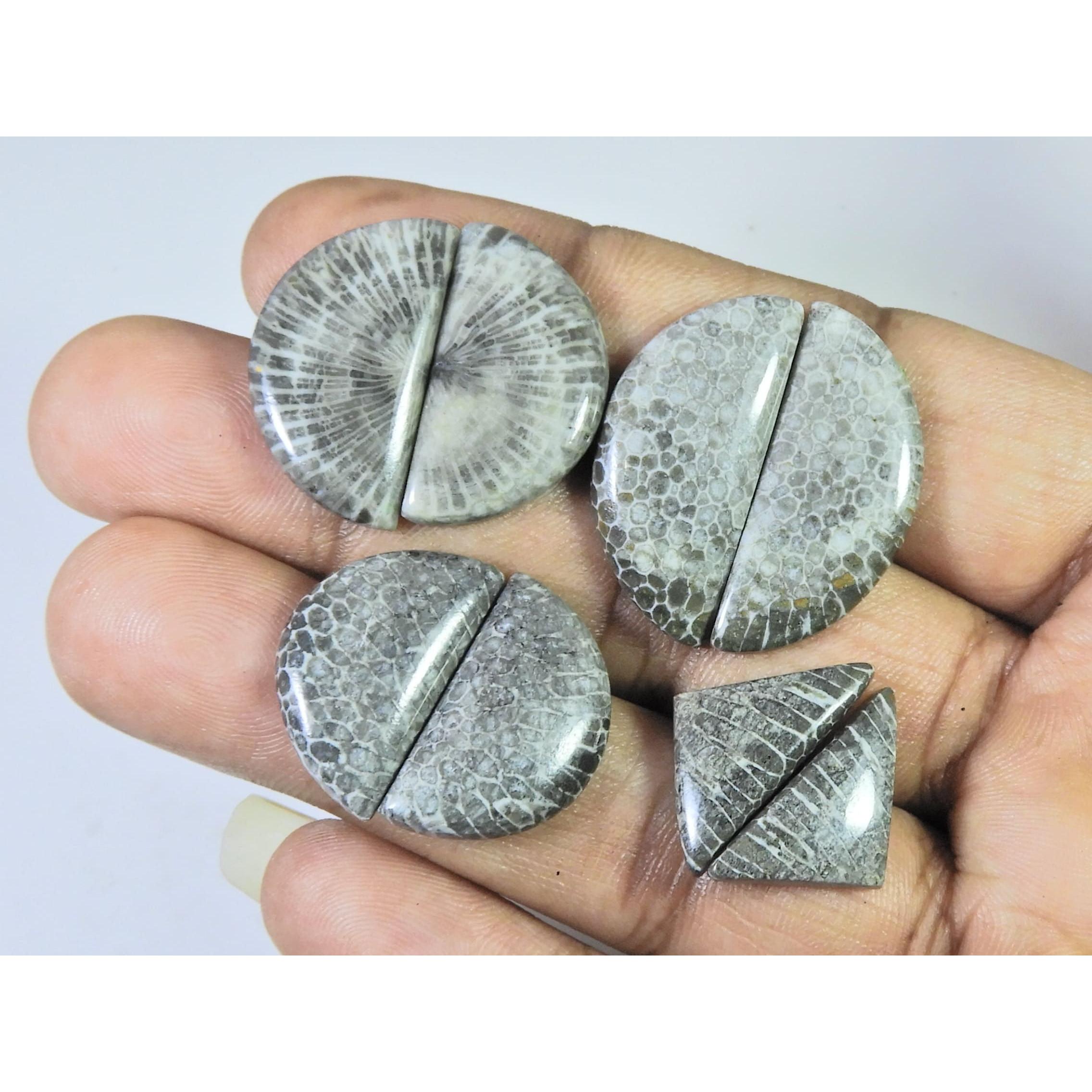 Natural Black Fossil Coral Matched Pair Fancy Loose Gemstone 4 Pair Lot C-1847