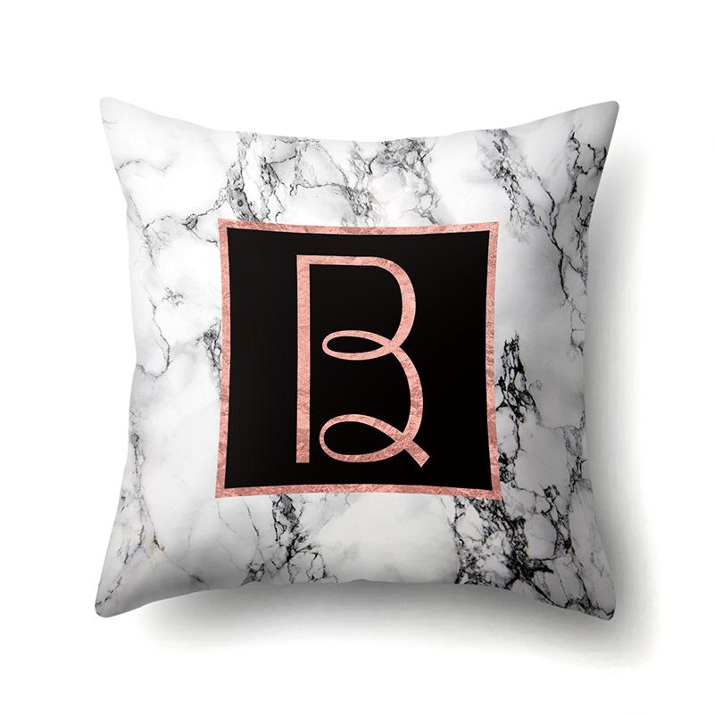 Polyester Pillowcase 26 English Letters Rose Gold Home Marble Decorative Printed Pillowcase