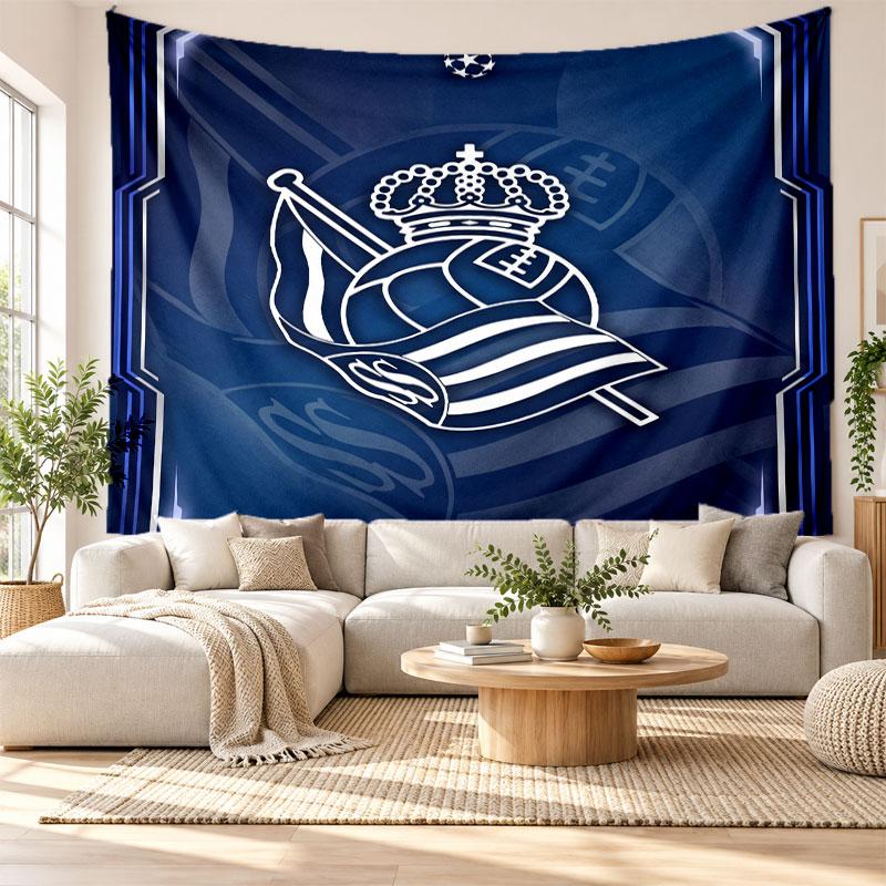 Real Sociedad FC Wall Tapestry, Soft Fabric Wall Hanging, Decorative Backdrop For Bedroom Home Wall Art