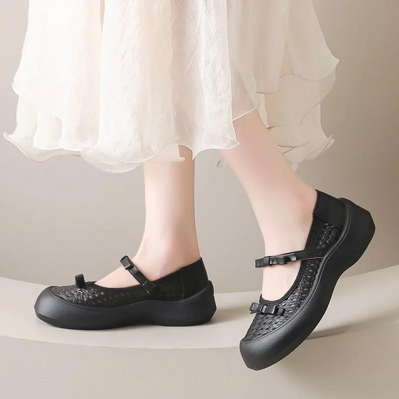 

Fashion Fashion Cutout Breathable Bow Platform Trifle Mary Jane Shoes Women s All-match Shallow Casual Single Shoes 40 чёрный