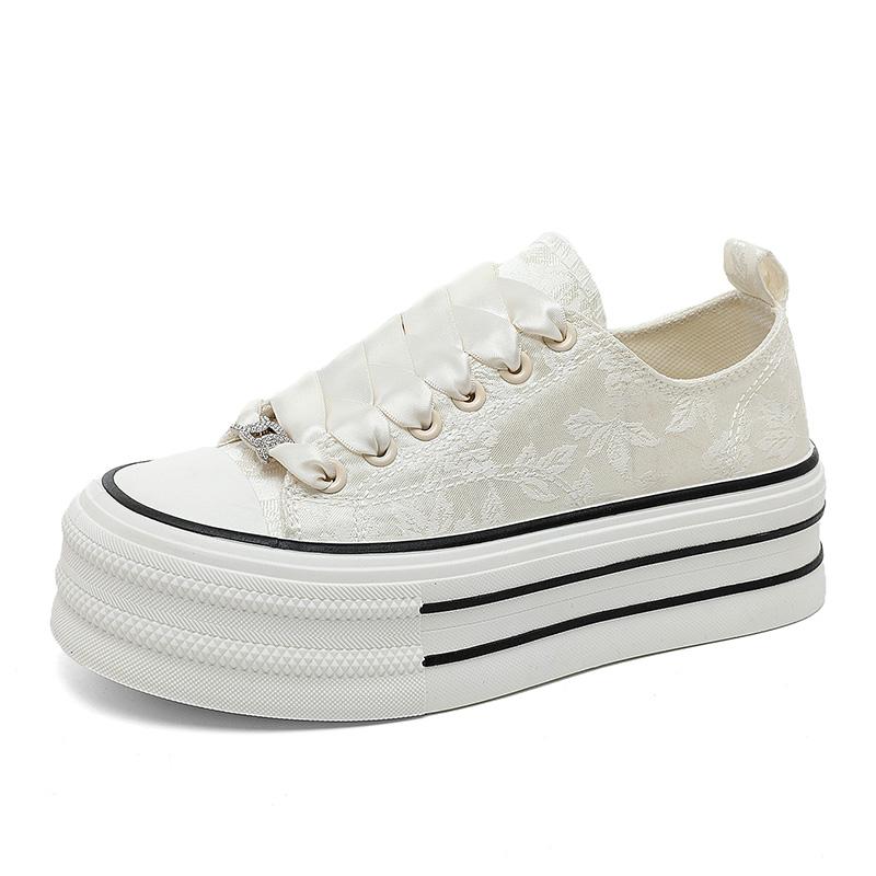 New Casual Height Increasing Platform Canvas Shoes Women Summer Outer White Sneakers Slipper Slip On Sandals Vulcanize Shoes