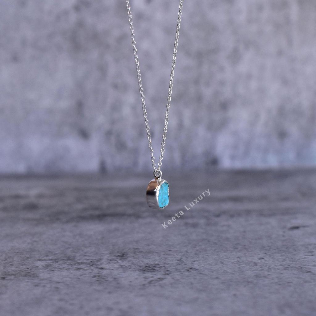 Raw Turquoise necklace Healing crystal necklace Raw gemstone minimalist necklace for women Sterling silver handmade necklace Unique gift