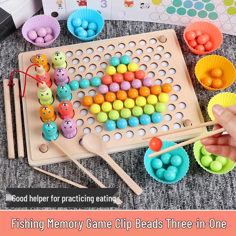 Wooden Children's Bead Puzzle Game Tweezers - Fun Hand-Eye Coordination Toy for Early Education