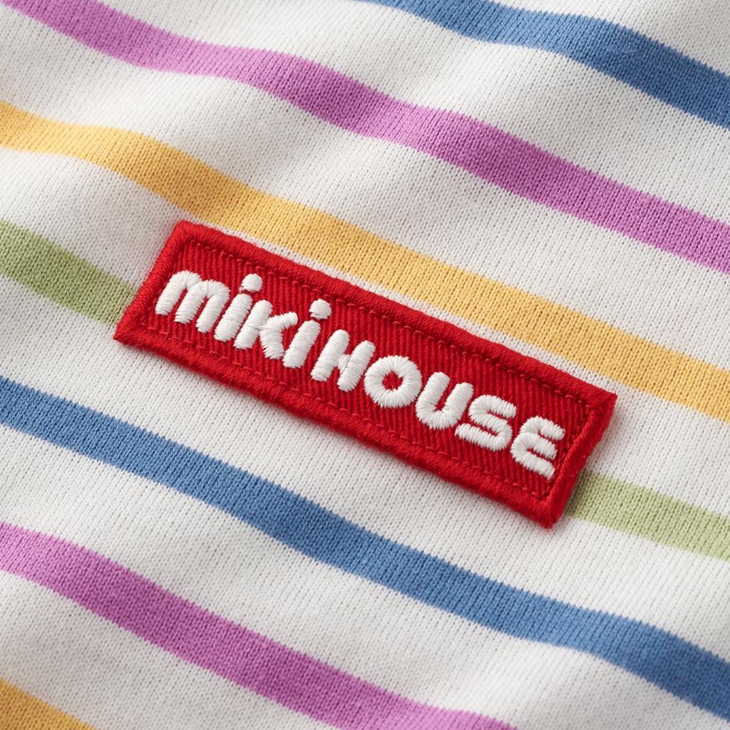 With Stripes and Logo for Boys and for Babies and for Preschool and School [Miki House] Web-exclusive Short-sleeved T-shirt Girls, Kids, Use,