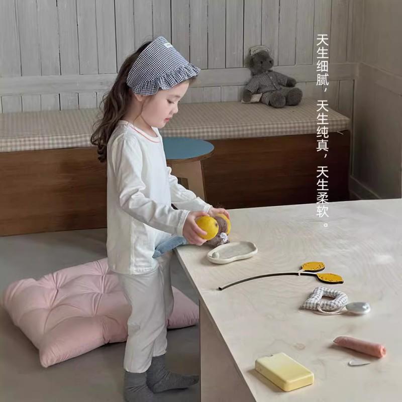 Kids Organic Cotton Pajama Set Long Sleeve Homewear Boys Girls Soft Solid Color