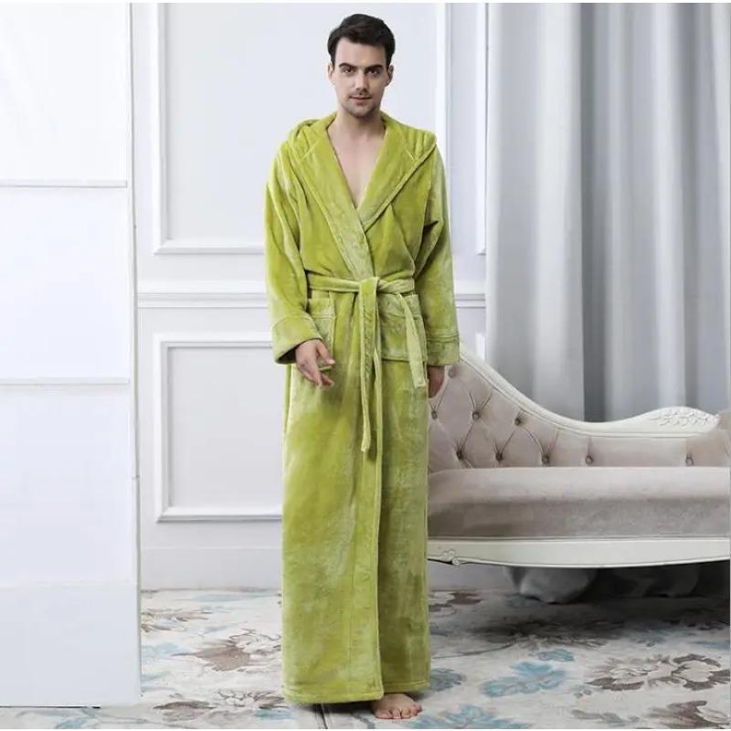 Flannel Pajamas Men's Hooded Thickened Pajamas Coral Velvet Men's Bathrobe Winter Robe Men's Bathrobe