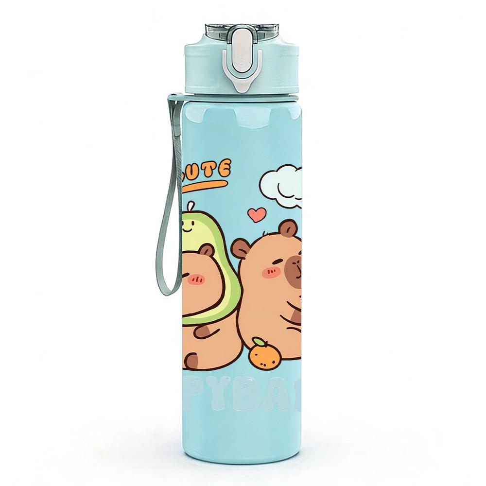 1 PZ Due Capibara Personaggi dei Cartoni Animati Gruppo 750ml Bottiglia d'Acqua in Plastica Colorata Tappo Flip-Top con Cannuccia Anti-Goccia Per Sport Ufficio Uso Domestico