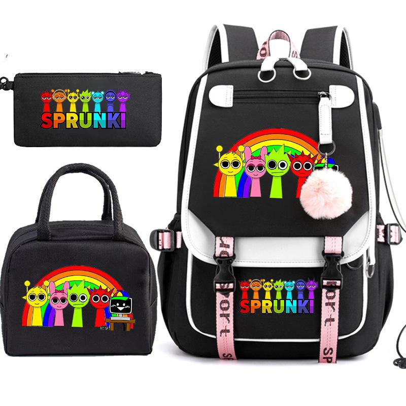 Large Capacity Schoolbag with Shoulder Strap; Student Three-piece Pencil Case Set