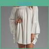 Summer Women Off Shoulder Flare Sleeves Dress With Loose Fit Design Above Knee**