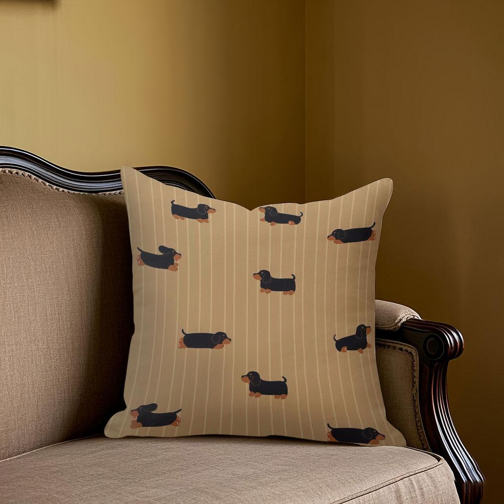 Dachshund Strepen vierkante Jacquard Kussenhoes voor Bank Kantoor Lendenkussenhoes Huis Decoratieve Kussensloop 40x40cm brown