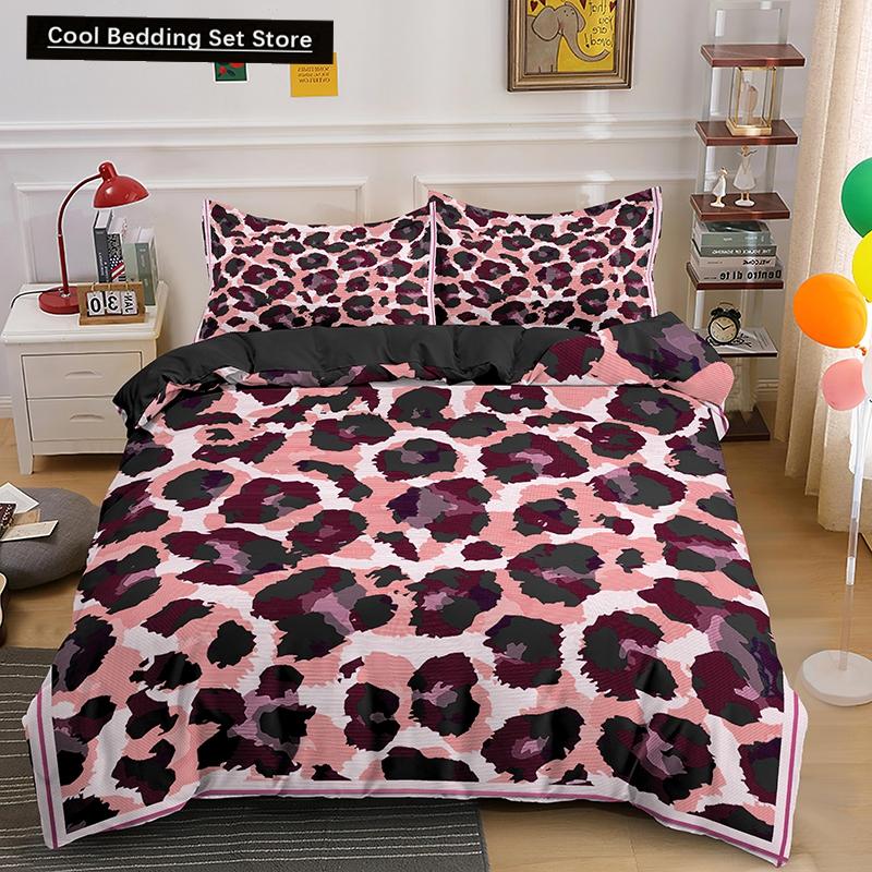Leopard Print King Queen Duvet Cover Brown Cheetah Skin Pattern Bedding Set for Teens Girl Women Leopard 2/3pcs Soft Quilt Cover