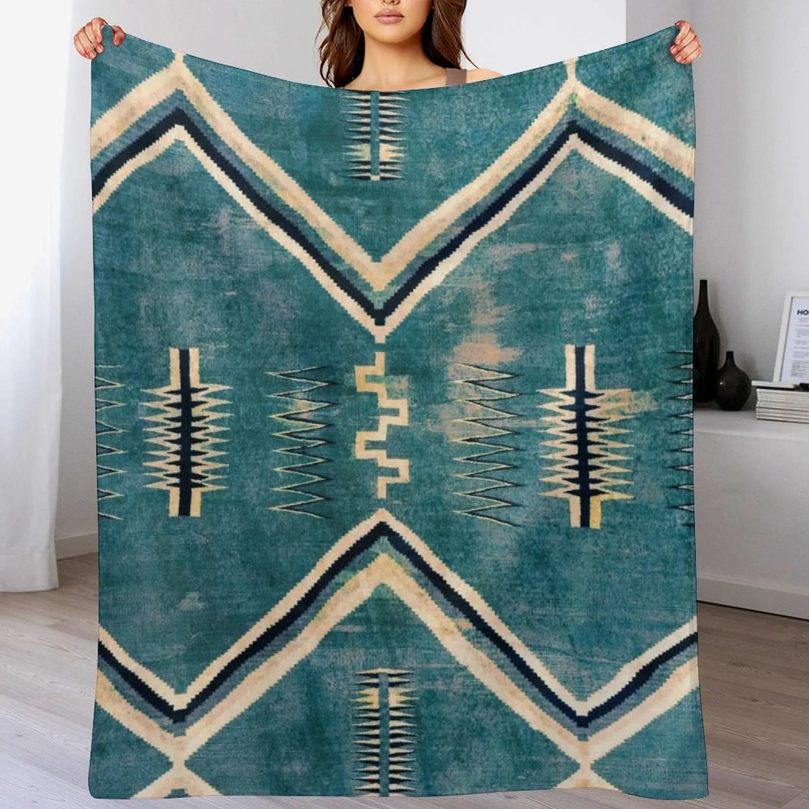

NATIVE AMERICAN 130 YEAR OLD BLANKET 2021 COLORIZED BURNT TURQUIOSE Throw Blanket Fathers day blanket gift 102x76cm(40x30in)