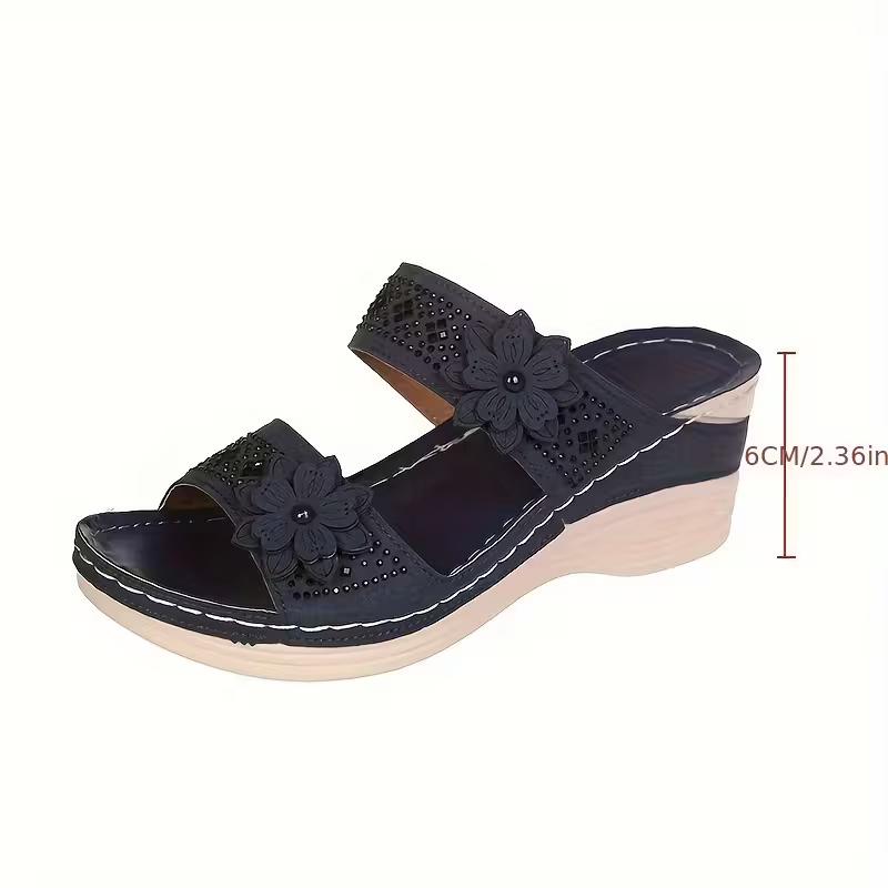 2025 Summer Women Slippers Plus Size Women's Shoes Retro Roman Sandals Women Pu Casual Flower Wedge Sandals Platform Slippers