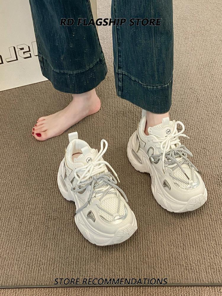 Fashion Shoes Women's Sneakers With Platform Tennis Female Woman-shoes Thick Sole 2025 Trainers Mesh Roses Summer Sneakers Mesh Women's