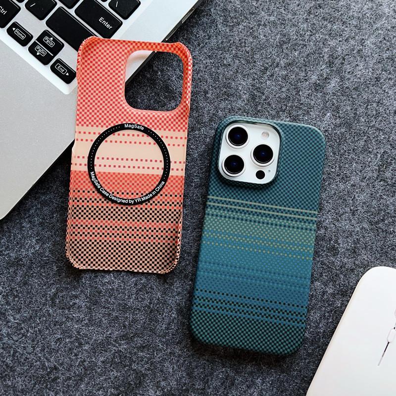 Applicable To IPhone 17 Kevlar Mobile Phone Case Magnetic Suction Apple 16proMax Half Pack Carbon Fiber 15 Protective Case 14