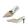 Women High Heel Sandals  Summer New Fashion Women Dress Black Leather Party Fine Pointed Toe Cap Toe Back Hollow Sandals