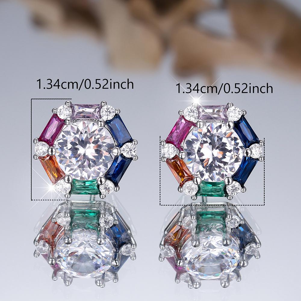 Cute Female Stone Rainbow Zircon Stud Earrings Silver Gold Color Wedding Jewelry For Women