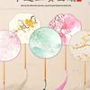 Girls' Summer Hanfu Dance Fan: Long Handle, Double-Sided Embroidered Round Fan for Traditional Costume