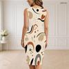Women Plus Size V Neck Sleeveless Abstract Geometric Printed Bodycon Midi Dress