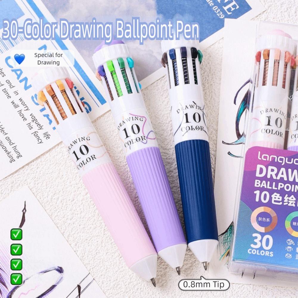 3Pcs/Box 10 Color Drawing Ballpoint Pen Retractable 0.8mm Colored Pens Colorful Multicolor Pens for Painting Study Marking