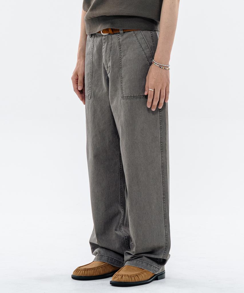 BASEMOMENT Washed Fatigue Work Pants Ash Brown