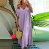 Women's Summer Fashion V-neck Solid Color Large Size Loose Long Large Swing Short-sleeved Dress