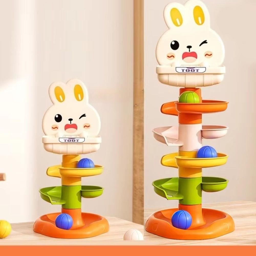 Rotating Design Rabbit Rail Car Ball Toys Press Mechanism Track Turn Around Toy Toddler Activities