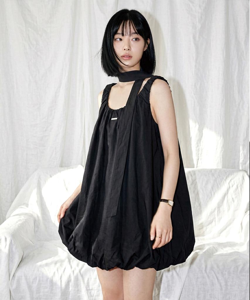 The Green Lab Shirred Sleeveless Mini Dress [Black]