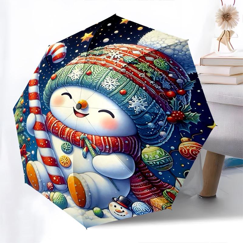 

1pc Christmas Snowman Automatic Folding Umbrella, 3-Fold Design, 8-Bone Iron Frame, Outdoor, Festive Gift for Fans, Travelers, Daily Use.B014