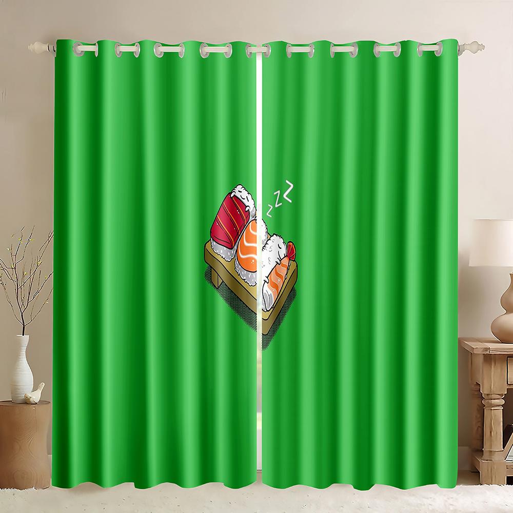 Funny Japanese Food Sushi Print Curtains for Kids Living Room Bedroom Kitchen Window Drape Right Biparting Open Drapes 2 Panels
