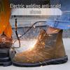 Men's Fireproof Welding Shoes - Steel Toe, Suede Cowhide Upper, Tire Sole, Protective Work Footwear