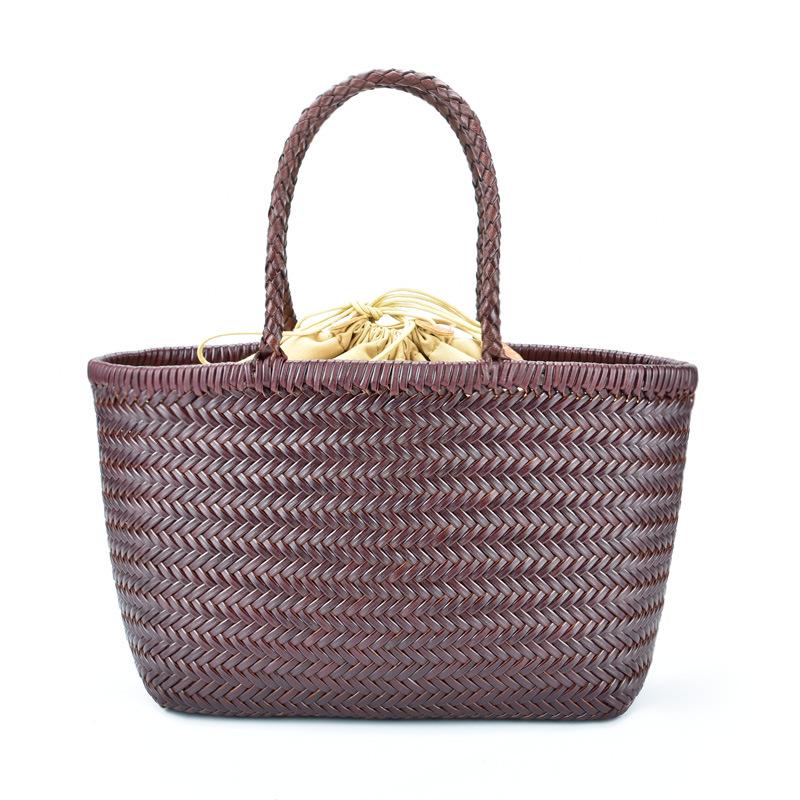 Dragon Diffusion Women's Genuine Leather Woven French Basket Bag