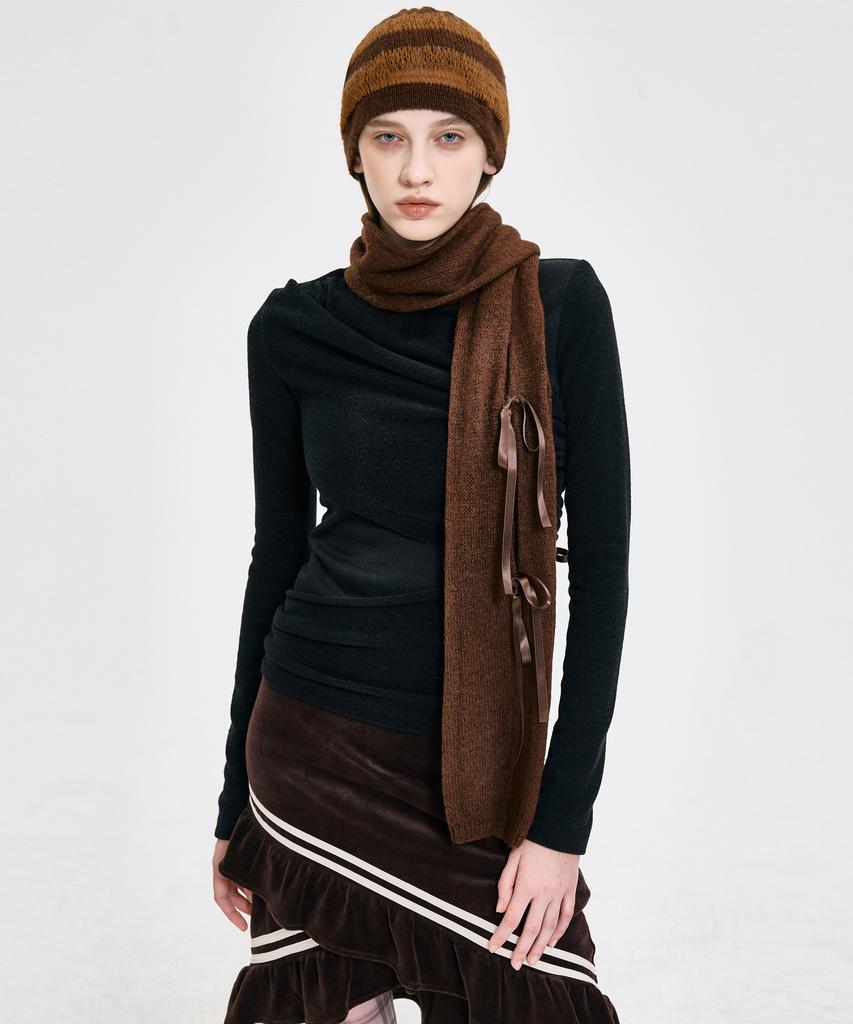 Kimjisu Ribbon Tied Beanie _ Brown
