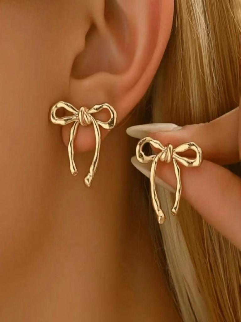 1 Pair Elegant Twisted Bow Knot Stud Earrings, Simple & Fashionable Everyday Accessory
