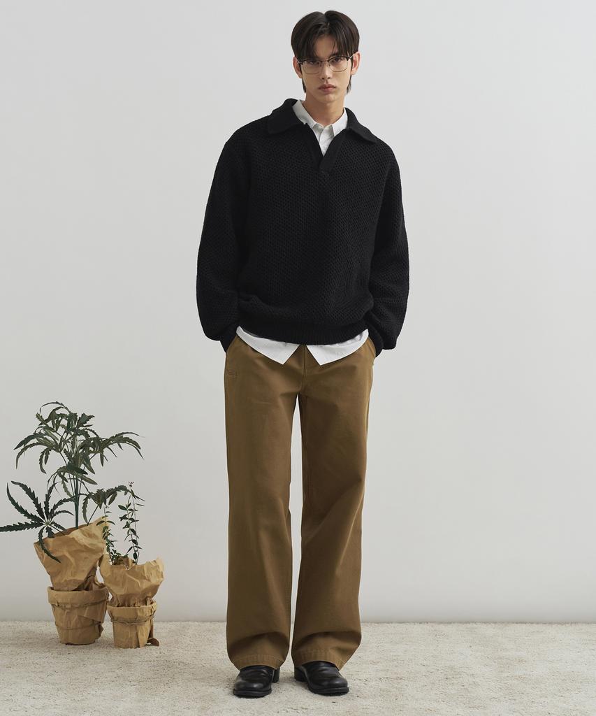 DRAW FIT Oversized Pique Waffle Knit [Black]