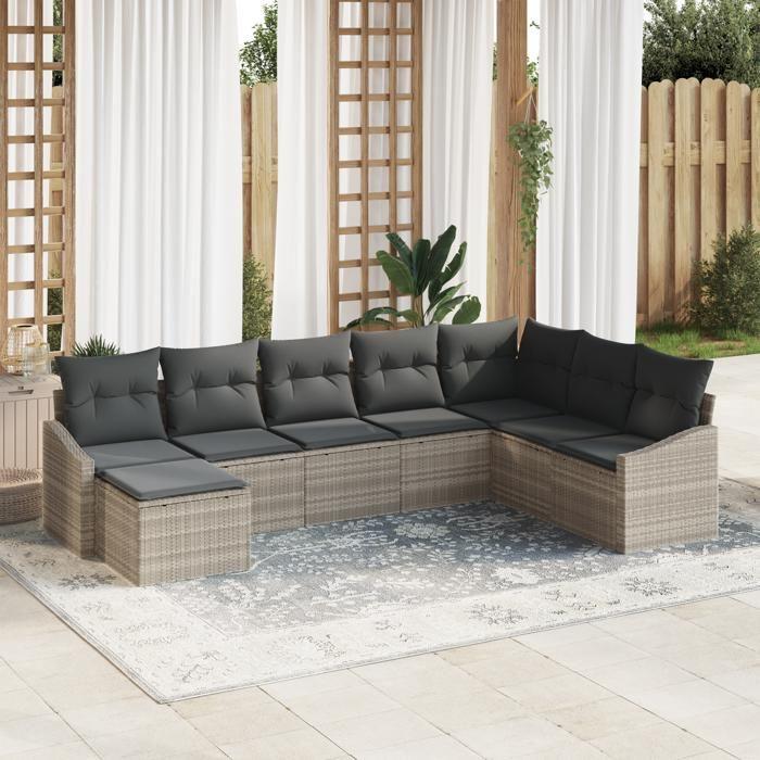 VidaXL Ensemble de canapé de jardin de 8 pièces avec coussins gris clair en poly rotin 3346842