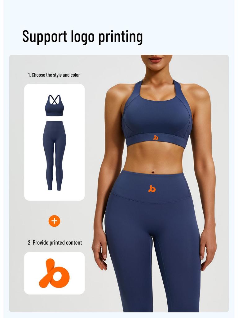 Set de Yoga cu Sutien Sport din Nailon Rezistent la Șocuri, Față-Spate și Pantaloni pe Nouă Puncte pentru Femei