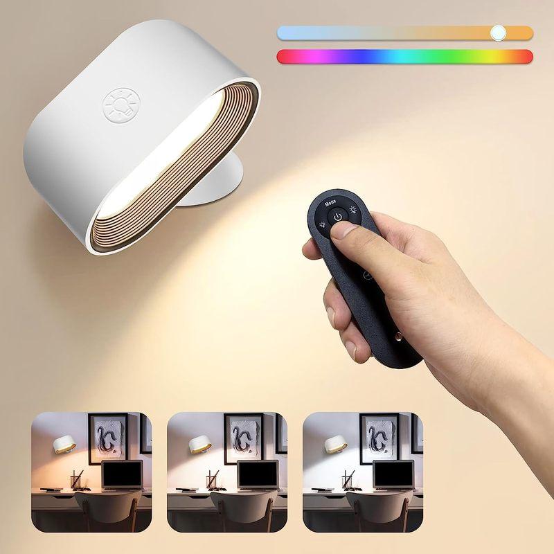 Fjernbetjent Væglampe, Berørings Natlampe, 360 Graders Rotation, Soveværelse Natbordslampe, RGB Farveskift, Dæmpbar